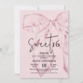 Pink Bow 16th Birthday ⎮Modern Elegant Sweet 16 招待状 (正面)