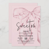 Pink Bow 16th Birthday ⎮Modern Elegant Sweet 16 招待状 (正面/裏面)