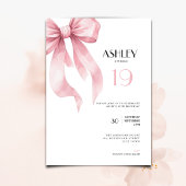 Pink Bow 19th Birthday Invitation for Girls 招待状