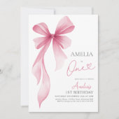 Pink Bow 1st Birthday Girl Coquette  招待状 (正面)