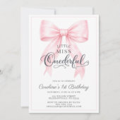 🎀 Pink Bow 1st Birthday Invitation 💕 招待状 (正面)