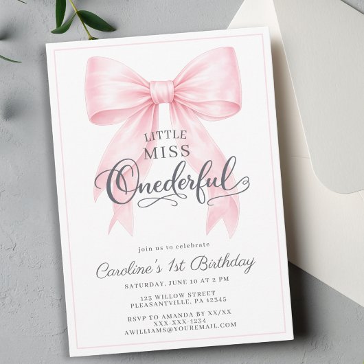 🎀 Pink Bow 1st Birthday Invitation 💕 招待状