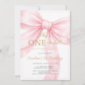 🎀 Pink Bow 1st Birthday Invitation 💕 招待状 (正面)