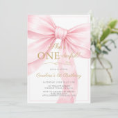 🎀 Pink Bow 1st Birthday Invitation 💕 招待状 (スタンド正面)