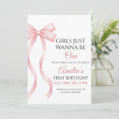 Pink Bow 1st Birthday Invitation for Baby Girl 招待状 (スタンド正面)
