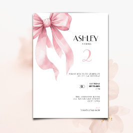 Pink Bow 2nd Birthday Invitation for Girls 招待状
