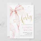 Pink Bow 40th Birthday Invitation 招待状 (正面)