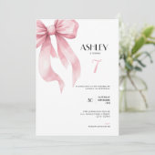 Pink Bow 7th Birthday Invitation for Girls 招待状 (スタンド正面)