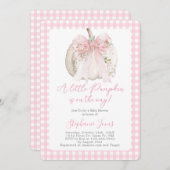 Pink Bow A Little Pumpkin Baby Shower girl 招待状 (正面/裏面)