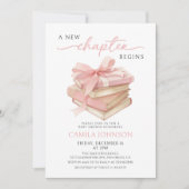 Pink Bow A New Chapter Books Baby Shower 招待状 (正面)