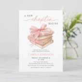Pink Bow A New Chapter Books Baby Shower 招待状 (スタンド正面)