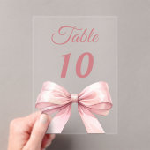 Pink bow acrylic table number sign アクリル招待状 (インサイチュ (ポータブル))