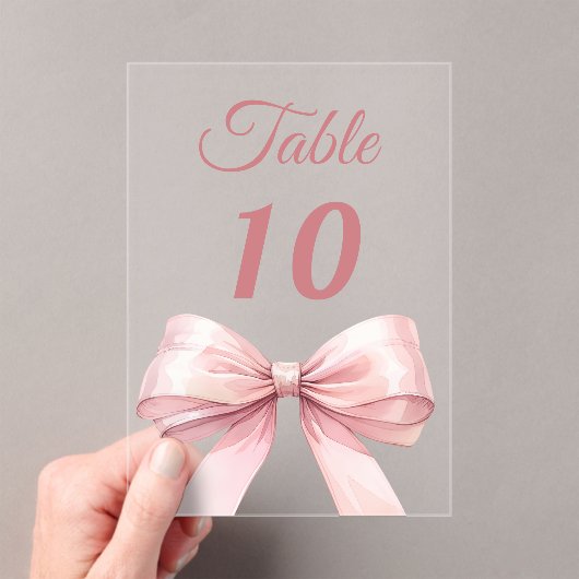 Pink bow acrylic table number sign アクリル招待状 (インサイチュ (ポータブル))