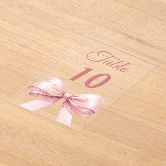 Pink bow acrylic table number sign アクリル招待状 (レイダウン)