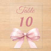 Pink bow acrylic table number sign アクリル招待状 (正面)