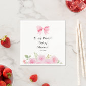 Pink Bow and Floral Baby Shower スタンダードカクテルナプキン (インサイチュ)