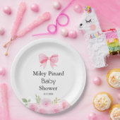 Pink Bow and Floral Baby Shower ペーパープレート (パーティー)