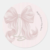 Pink Bow and Stripes Baby Shower  ラウンドシール (正面)