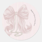 Pink Bow and Stripes Baby Shower  ラウンドシール (正面)