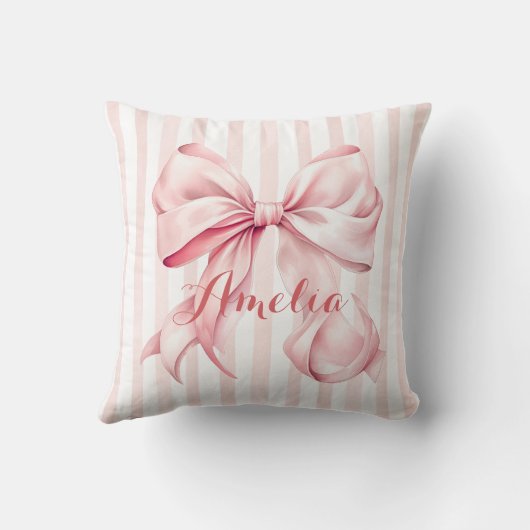 Pink Bow and Stripes Personalized クッション (裏面)