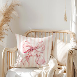 Pink Bow and Stripes Personalized クッション