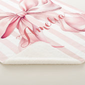Pink Bow and Stripes Personalized シェルパブランケット (3/4)