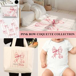 Pink Bow and Stripes Personalized シェルパブランケット