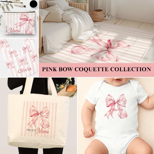 Pink Bow and Stripes Personalized シェルパブランケット