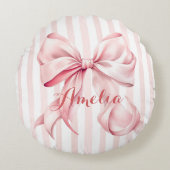 Pink Bow and Stripes Personalized ラウンドクッション (正面)