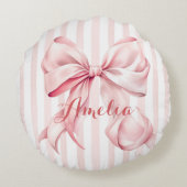 Pink Bow and Stripes Personalized ラウンドクッション (裏面)
