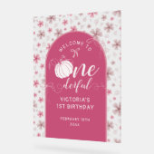 PINK BOW & ARCH FALL PUMPKIN FLOWERS BIRTHDAY アクリルサイン (傾斜)