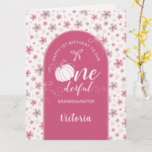 PINK BOW & ARCH FALL PUMPKIN FLOWERS BIRTHDAY カード (黄色い花)