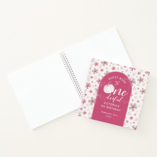 PINK BOW & ARCH FALL PUMPKIN FLOWERS BIRTHDAY ノートブック (内部)