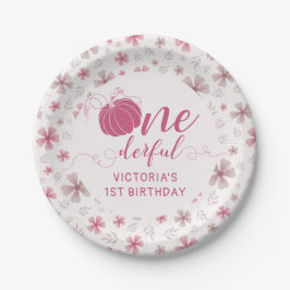 PINK BOW & ARCH FALL PUMPKIN FLOWERS BIRTHDAY ペーパープレート