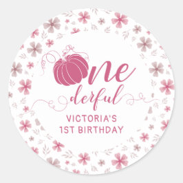 PINK BOW & ARCH FALL PUMPKIN FLOWERS BIRTHDAY ラウンドシール