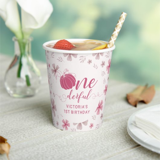 PINK BOW & ARCH FALL PUMPKIN FLOWERS BIRTHDAY 紙コップ (インサイチュ)