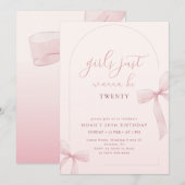 Pink Bow Arch Frame Girl 20th Birthday Invitation 招待状 (正面/裏面)