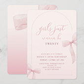 Pink Bow Arch Girls Just Wanna Be 20th Birthday 招待状 (正面/裏面)
