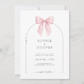 Pink Bow Arch Modern Serif Wedding Invitation 招待状 (正面)