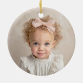 Pink Bow Baby 1st Christmas Coquette Floral Photo セラミックオーナメント (裏面)