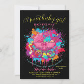 Pink Bow Baby Carriage Girl Baby Shower Invitation 招待状 (正面)