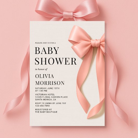 Pink Bow Baby Girl Baby Shower 招待状