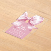 Pink Bow Baby Girl Elegant Baby Shower アクリル招待状 (レイダウン)