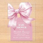 Pink Bow Baby Girl Elegant Baby Shower アクリル招待状 (正面)