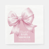 Pink Bow Baby Girl Elegant Baby Shower スタンダードランチョンナプキン (正面)