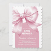 Pink Bow Baby Girl Elegant Baby Shower 招待状 (正面)