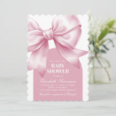 Pink Bow Baby Girl Elegant Baby Shower 招待状 (スタンド正面)