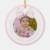 Pink Bow Baby Girl Photo Ornament セラミックオーナメント (正面)