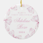 Pink Bow Baby Girl Photo Ornament セラミックオーナメント (裏面)