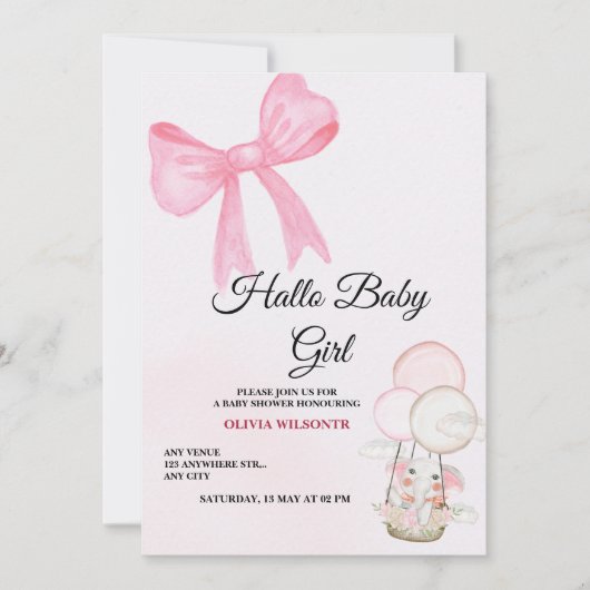 Pink Bow Baby Girl Shower Invitation シーズンカード (正面)